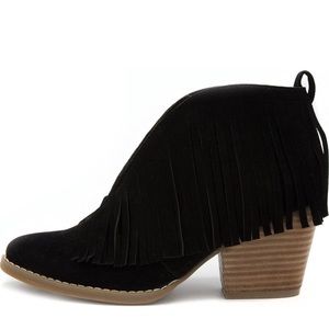 Black Fringed Suede Booties